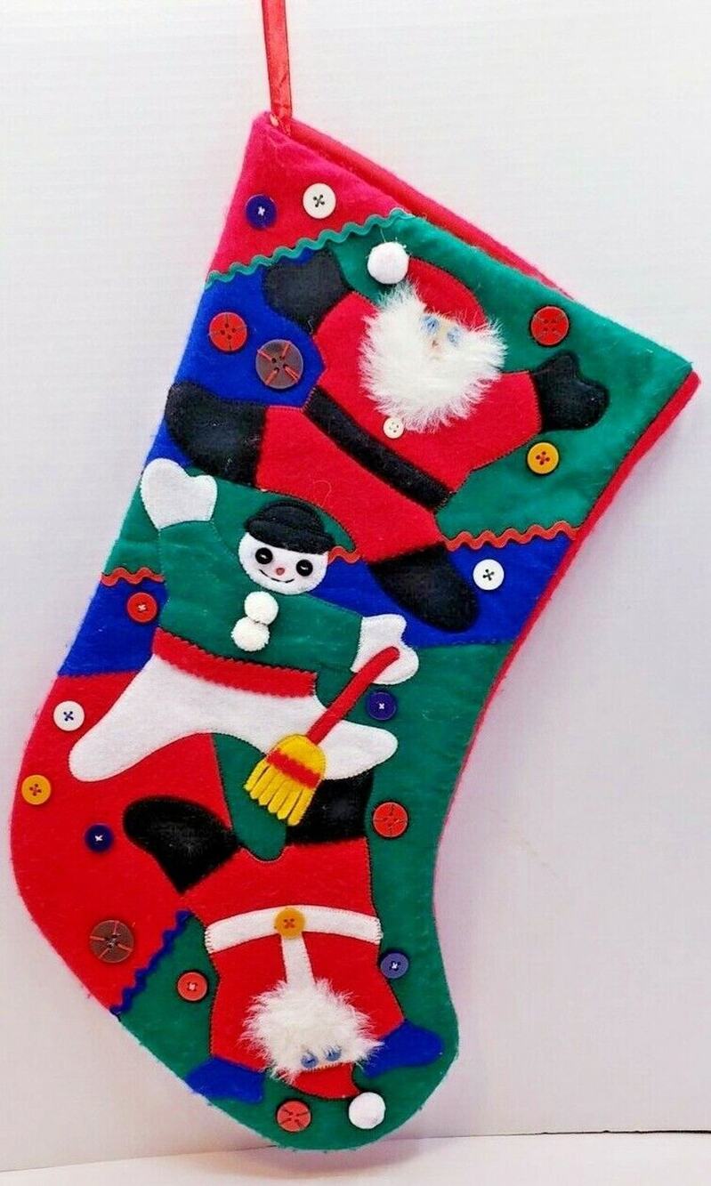 21" Blue Traditional Layered Felt Santa Claus and Snowman Christmas Stocking